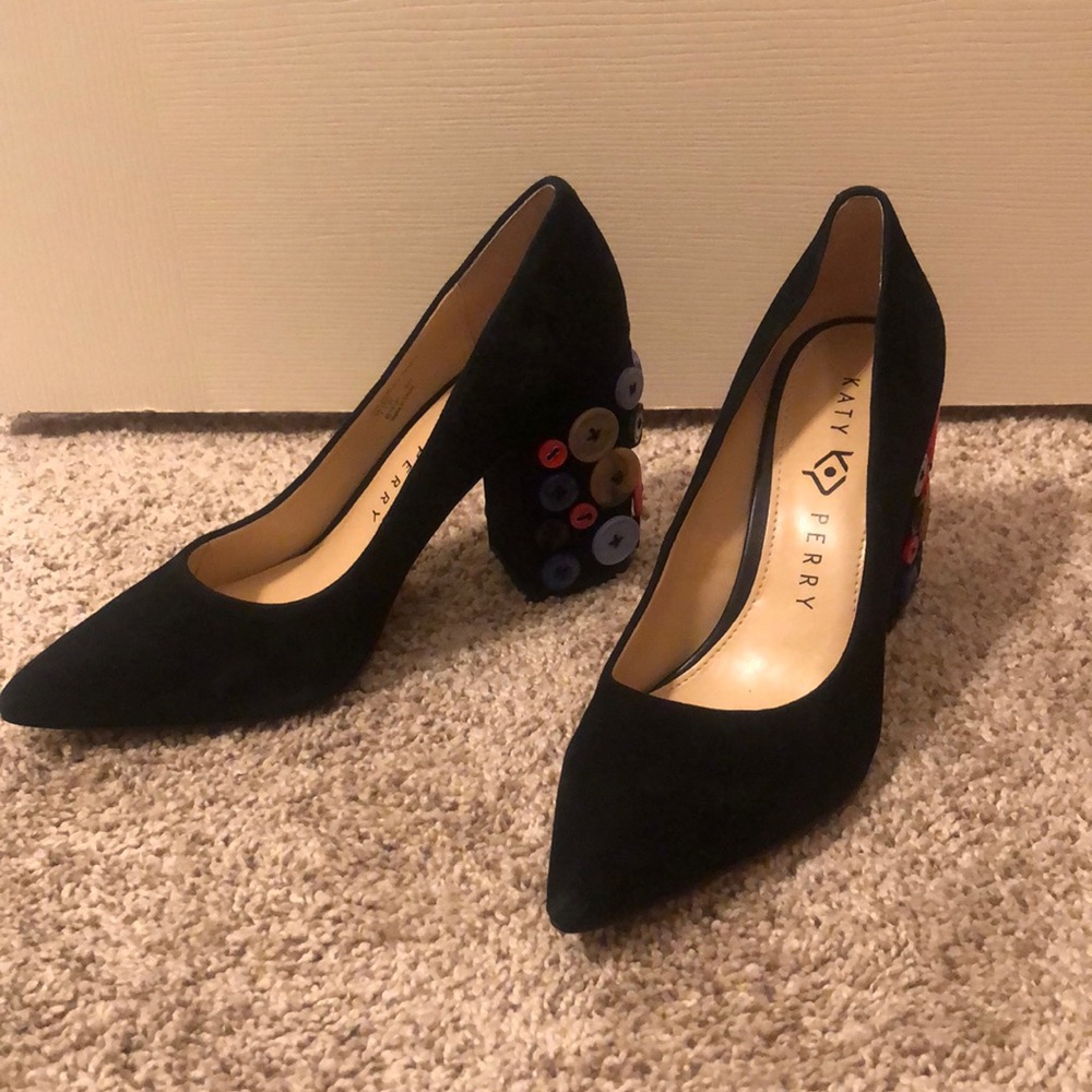 Katy Perry Black Suede Button Heels - image 1
